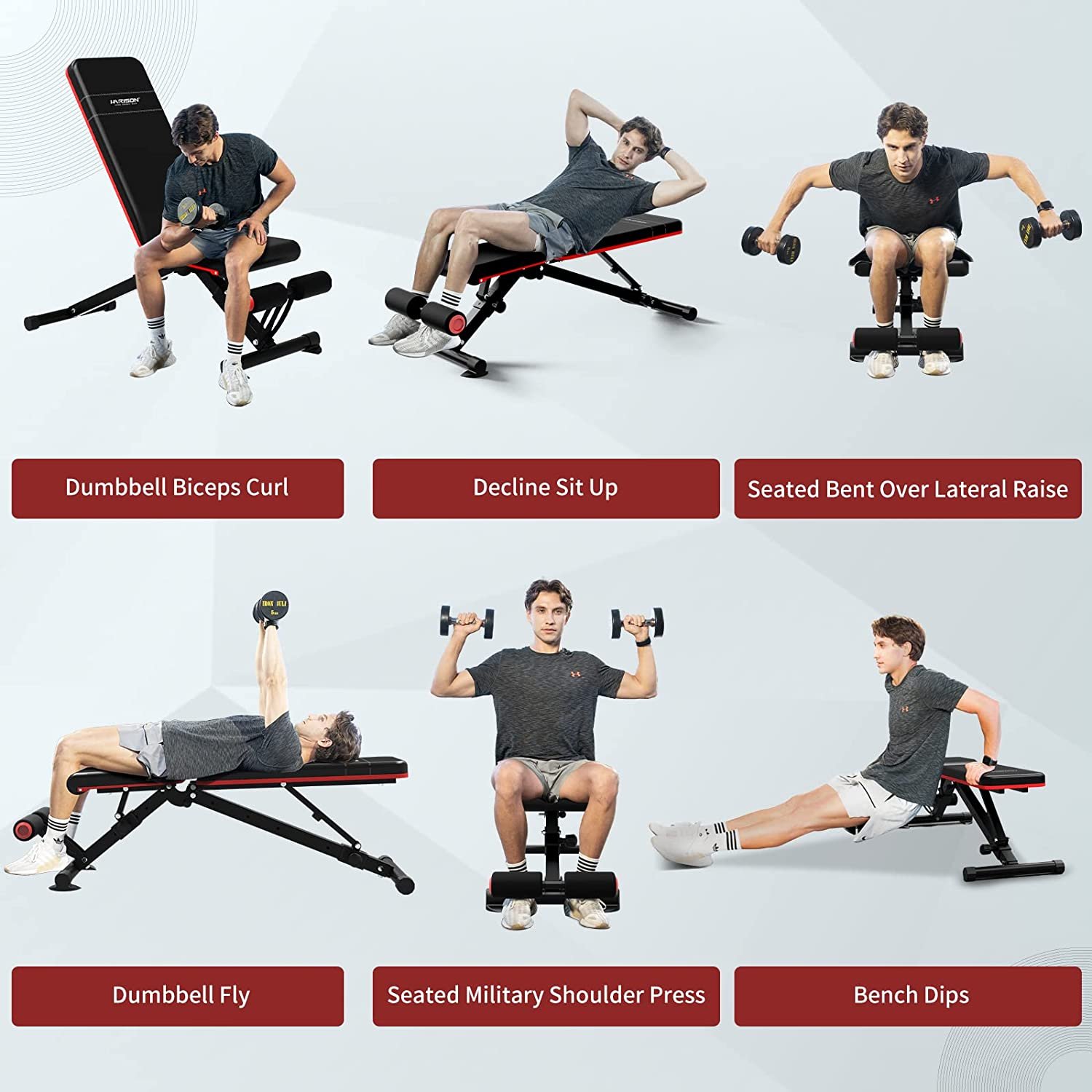 HARISON Adjustable Weight Bench Foldable Exercise Bench Multipurpose Incline Decline Workout Bench for Strength Training 608f (12)