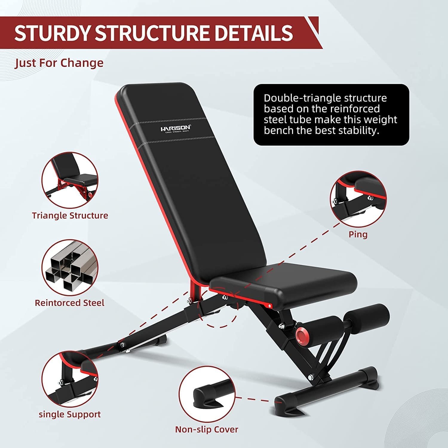 HARISON Adjustable Weight Bench Foldable Exercise Bench Multipurpose Incline Decline Workout Bench for Strength Training 608f (17)