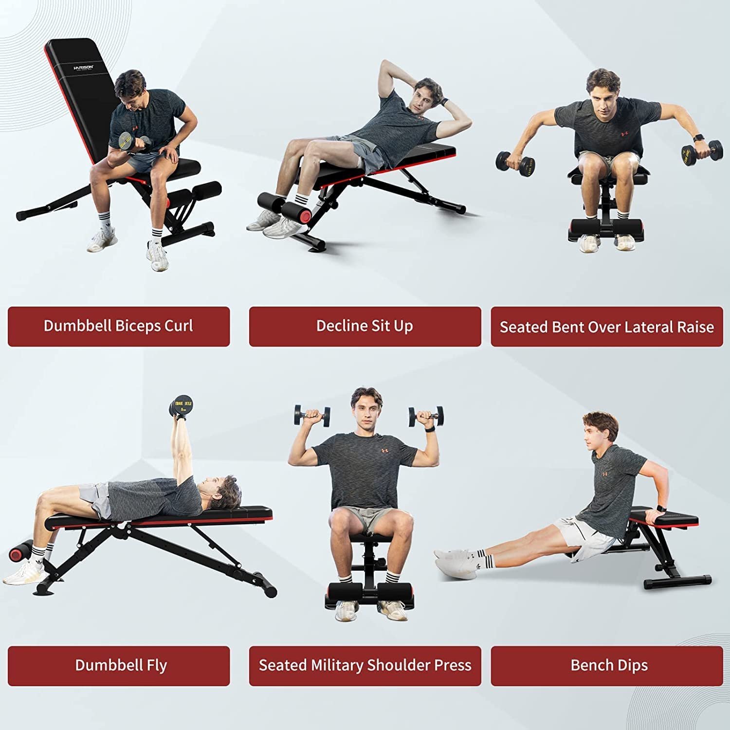 HARISON Adjustable Weight Bench Foldable Exercise Bench Multipurpose Incline Decline Workout Bench for Strength Training 608f (20)
